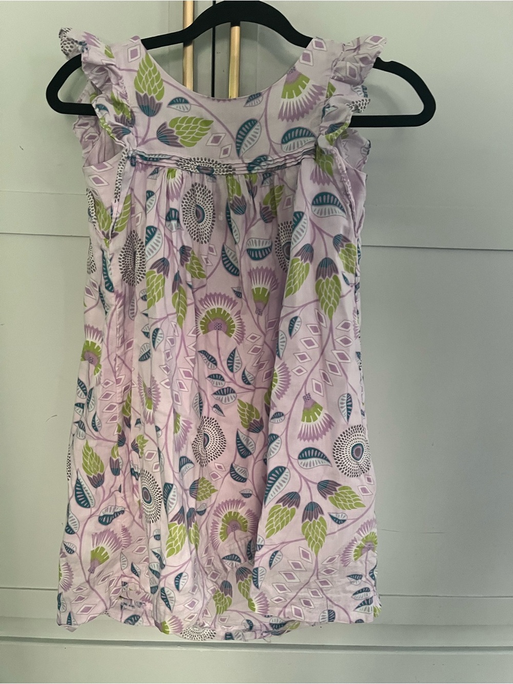Tea Collection Lilac Floral Ruffle Sleeve Casual Dress - Green & Blue Accents